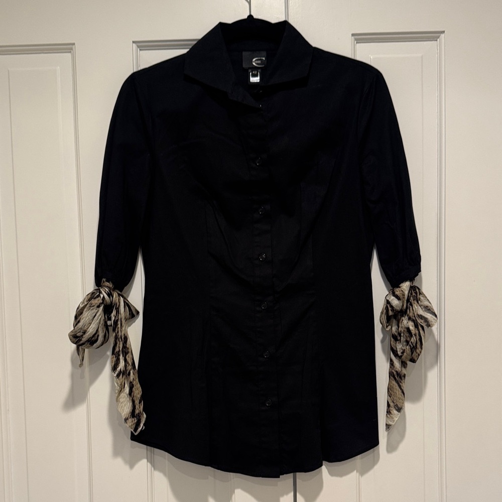 Just Cavalli Black Button-Down Shirt with Patterned Sleeve Ties